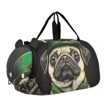 Imagem de Bolsa esportiva divertida para meninos e fim de semana com estampa Pitbull Laugh para viagem, bolsa esportiva infantil, Arte fofa de cachorro Pug, Clássico
