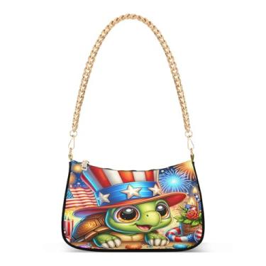 Imagem de Bolsa de ombro divertida de tartaruga fofa de corrente para mulheres, bolsa Hobo de poliéster colorida com grande capacidade, bolsa de mão moderna para uso diário ou festa