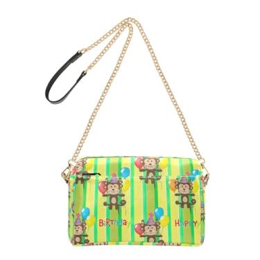 Imagem de Joitme Funny Monkeys Bolsa de desenho animado amarela verde para mulheres, bolsas transversais, bolsa para celular, bolsa de ombro de couro PU, alça de corrente