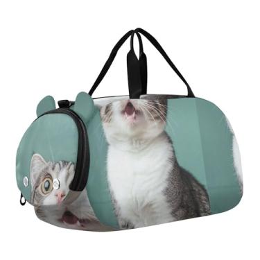 Imagem de Bolsa esportiva divertida para meninos e fim de semana com estampa Pitbull Laugh para viagem, bolsa esportiva infantil, Estampa engraçada de gato surpreso, Clássico