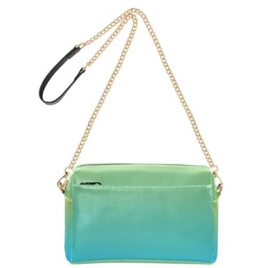 Imagem de Joitme Bolsa tiracolo feminina verde azul celeste gradiente bolsa para celular linda alça de corrente de couro PU bolsa de ombro