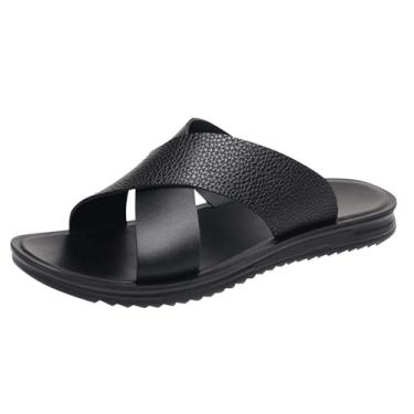 Imagem de Sandálias de praia masculinas modernas, casuais, bico aberto, sola macia e respirável para primavera e verão, Preto, 39