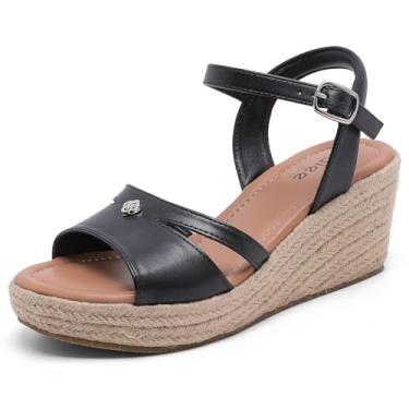 Imagem de Ruiee Sandálias femininas de largura larga com tira no tornozelo, bico aberto, sapatos casuais de verão, plataforma, alpargata, plataforma, sandálias femininas elegantes., Preto 014, 10 X-Wide