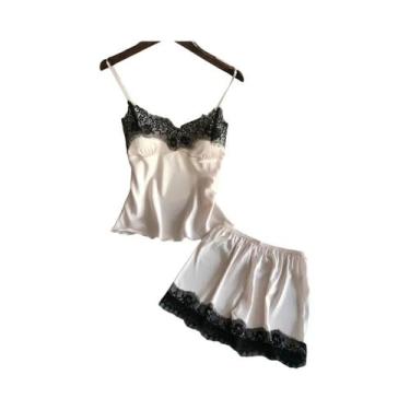 Imagem de Conjuntos De Pijamas Sexy De Renda E Cetim Para Mulheres, Tops Cropped