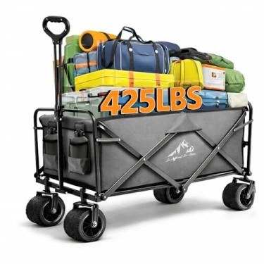 Imagem de Carrinho de carroça dobrável resistente com rodas – vagão utilitário portátil dobrável de grande capacidade para compras, praia, acampamento e esportes, cinza