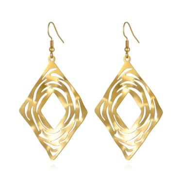 Imagem de Hpoewre Brincos grandes de ouro, brincos grandes para mulheres, brincos boêmios longos pendurados, brincos de gota de ouro, brincos geométricos modernos feitos à mão com gancho de peixe, Medium, Zinco