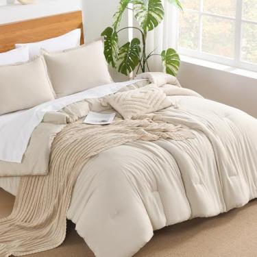 Imagem de Andency Conjunto de edredom extragrande bege super king – 7 peças, cama creme em uma bolsa, edredom de verão, macio, leve com lençol de cima, fronhas e fronhas