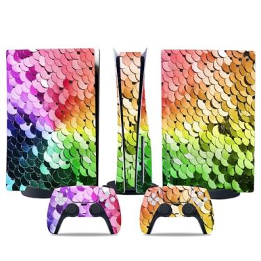 Imagem de Película de decalque para disco Ps5, capa adesiva de vinil de corpo inteiro para console e controle PlayStation 5 (glitter multicolorido, edição de disco PS5)