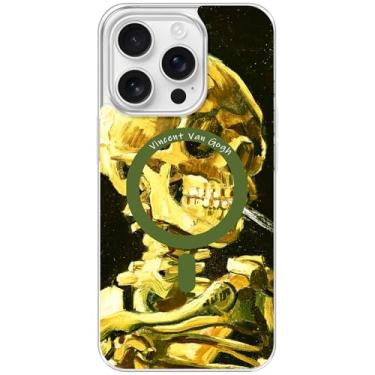 Imagem de Berkin Arts Capa transparente transparente compatível com iPhone 16 Pro Max [compatível com Magsafe], pós-impressionismo (cabeça de esqueleto de Van Gogh)