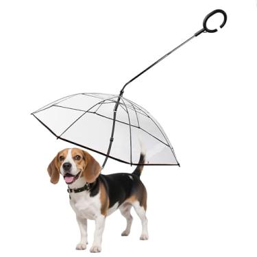 Imagem de BillionChains Guarda-chuva para cães pequenos transparente para caminhada com guia ajustável