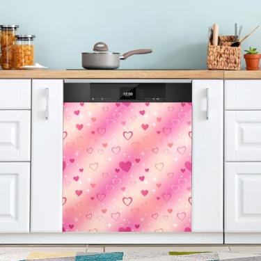 Imagem de ATTX Capa magnética para lava-louças coração rosa dos namorados | Adesivo decorativo de eletrodomésticos de 58 x 66 cm para armários domésticos e eletrodomésticos #264