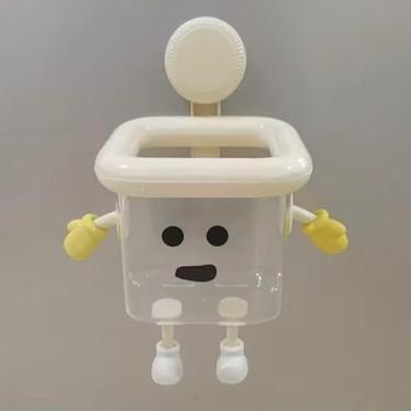 Imagem de Suporte de escova de dentes fofo e criativo, ventosa sem broca para uso doméstico, pasta de dentes de banheiro, organizador de cosméticos, caixa de armazenamento transparente multifuncional