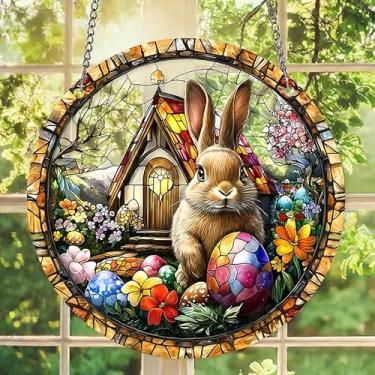 Imagem de Coelhos e Casas Ornamento de Acrílico Plano Pendurado 20 cm Suncatcher O Coelhinho da Páscoa Ovo Troca Ideias de Presente Decoração Pendurada no Quarto