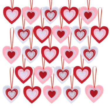Imagem de HSONAIGEE 24 peças de enfeites de coração de feltro para pendurar, enfeites pequenos de feltro para pendurar no coração para o dia dos namorados, decoração de festa de casamento em casa