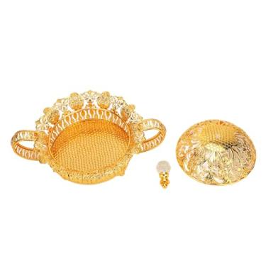 Imagem de Conjunto de prato de frutas de metal elegante estilo europeu bandeja de servir multifuncional para doces lanches sobremesa decoração de casa liga de zinco 32 x 23 x 18 cm (Redonda)