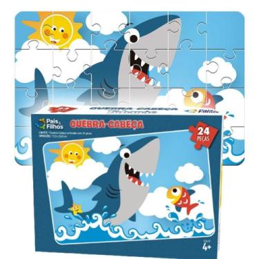 Imagem de Quebra Cabeça Tubarão Shark Para Criança 24Pç Prende Atenção - Pais e 