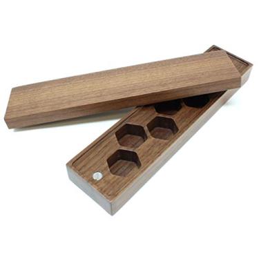 Imagem de Estojo de armazenamento de dados de madeira com tampa magnética – caixa comporta conjunto de 7 peças de matriz, Black Walnut