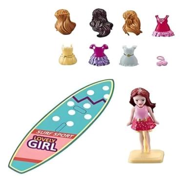 Imagem de Boneca Surfista Infantil com Prancha e Acessórios | 4 Perucas + 5 Vestidos | Brinquedo Criativo Educativo | Presente para Crianças a Partir de 3 Anos