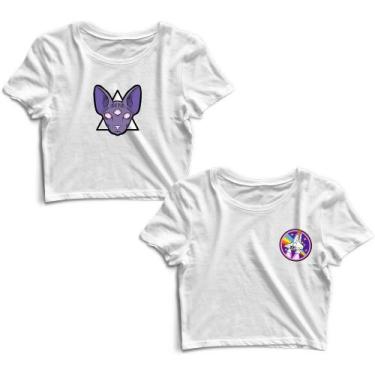 Imagem de Kit 2 Blusas Cropped Tshirt Feminina Símbolo e Foguete Colorido - Goup