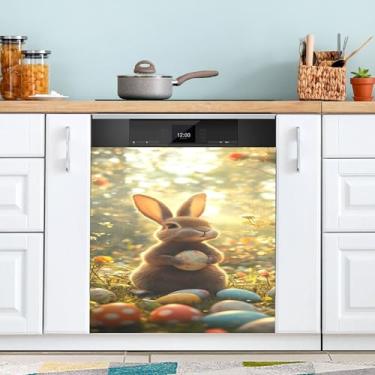 Imagem de SEHANY Capa magnética de conto de fadas fofo coelhinho da Páscoa, adesivos magnéticos decorativos antiarranhões para painel de geladeira e lava-louças, decoração de flores de fazenda de cozinha