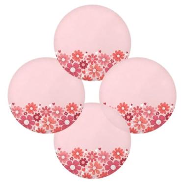 Imagem de Wassud Jogo americano conjunto de 4 tapetes de mesa redondos com estampa floral para cozinha e jantar, lavável, resistente ao calor, decoração de mesa 39 cm