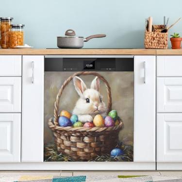 Imagem de SEHANY Capa magnética de conto de fadas fofo coelhinho da Páscoa, adesivos magnéticos decorativos antiarranhões para painel de geladeira e lava-louças, decoração de flores de fazenda de cozinha