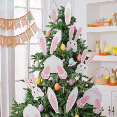 Imagem de Halloscume 12 peças de enfeites de palitos de árvore de Páscoa, palitos grandes de coelhinho da Páscoa, orelhas de coelho, decorações de bumbum para topo de árvore, casa, escola, escritório, decoração