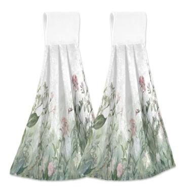 Imagem de xigua Conjunto de 2 toalhas de cozinha coloridas de flores silvestres, toalhas de cozinha macias e absorventes rápidas com laço para pendurar e adesivos mágicos, toalhas de mão de pano para pendurar