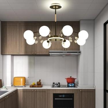 Imagem de Lustre moderno E27 estilo Sputnik, luminária grande para sala de estar com cúpula de vidro branco, design criativo e personalizado, luminária de teto de cristal para quarto, restaurante, caf