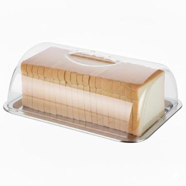 Imagem de Porta Pão Bolo e Queijo com Tampa de Acrílico e Base de Aço Inoxidável, Grande, 34x25x12 cm, Mesa Cozinha