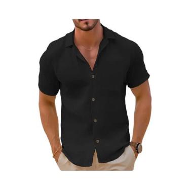 Imagem de Camisa Casual Masculina De Manga Curta Com Botões Para Verão Praia Tex