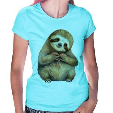 Imagem de Baby Look Bicho Preguiça Coração - Foca na Moda, Azul claro, GG