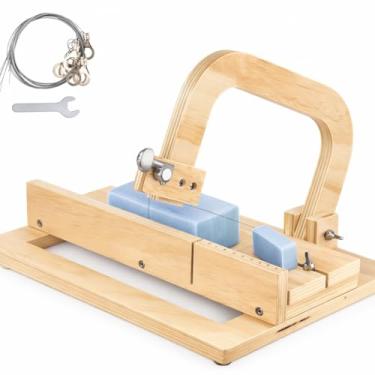 Imagem de Cortador de sabão de madeira com fio de corte ajustável, ferramenta de fatiar multifuncional para vela de sabão faça você mesmo, pão de bolo de manteiga de queijo, plataforma de corte guiada suave