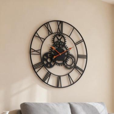 Imagem de AMAATE Relógio de parede Steampunk 81 cm, engrenagens de metal industrial com algarismos romanos, arte mecânica retrô com acabamento envelhecido para bar, sala de estar, decoração de café