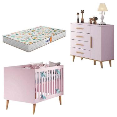 Imagem de Berço Americano E Cômoda Infantil Ludmila Rosa Bétula Com Colchão Gazin - Carolina
