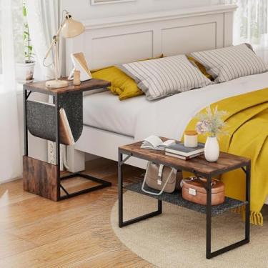 Imagem de Mesa Lateral em Forma de C, Mesa de Cabeceira com Armazenamento, Versátil para Sofá e Sala de Estar, Fácil de Montar