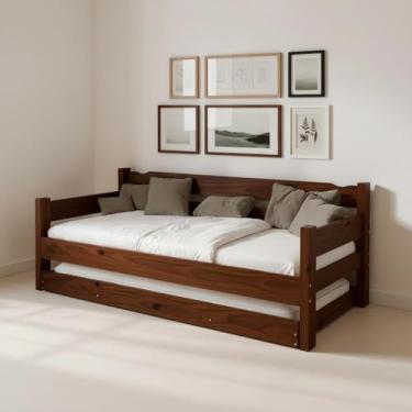 Imagem de Cama Solteiro Com Auxiliar Bicama de Madeira Maciça Castanho