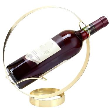 Imagem de Toyosport Rack de vinho de mesa de metal, suporte de garrafa de vinho decorativo independente com design circular, suporte de garrafa de vinho de bancada dourada, 26,4 x 24,4 x 9,4 cm