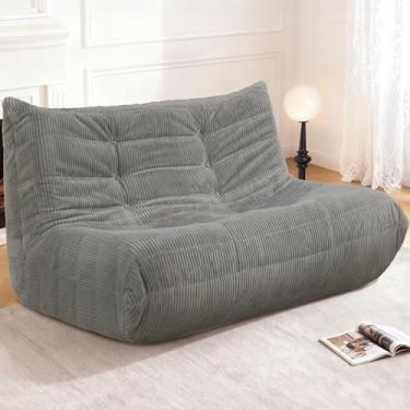 Imagem de Cansunna Cadeira de pufe gigante, poltrona gigante para adultos, confortável e grande, sofá preguiçoso, espreguiçadeira de veludo cotelê com espuma de memória, sofá de chão para sala de estar (cinza