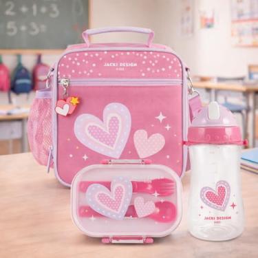 Imagem de Kit Bolsa Térmica Lancheira Necessaire com Porta Talheres Portátil e Pote Marmita 2 Andares de 950ml Para Vaigem Armazena Aliementos Primum (Coração)