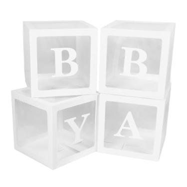 Imagem de SIWOTED 4 PCS Caixa de Balão Transparente com Letras Balão Caixa de Decoração de Presente para Proposta Confissão Chá de Bebê (Branca)