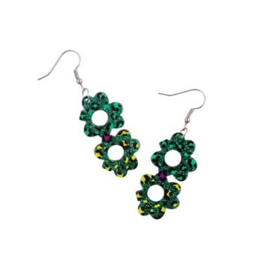 Imagem de Blue Drop Brincos femininos de Dia de São Patrício com glitter, flor verde, estampa de leopardo, trevo trevo e pingente, acessórios de joias para festa do dia de São Patrício, Zinco Acrílico, Sem