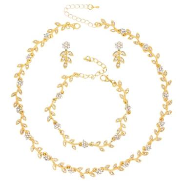 Imagem de HOVEOX Colar de strass para mulheres, pulseira de cristal, conjunto de joias para noivas, conjuntos de colar e brincos para mulheres, vestido à noite, formatura, noiva, dama de honra, One Size