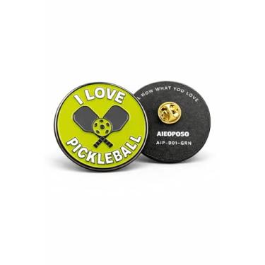 Imagem de AIEOPOSO Crachá de pino de metal Pickleball – Colecionável de identidade "l Love Pickleball", acessório de broche de pickleball para jogadores, fãs e grupos comunitários