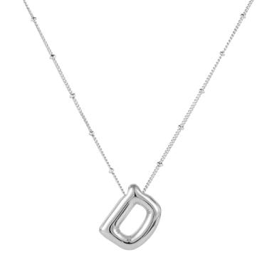 Imagem de Colar com letras, balão banhado a prata, personalizado, com pingente de alfabeto, colar inicial, joia de presente para mulheres (D)