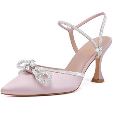 Imagem de Susanny Sandália feminina com laço e fivela no tornozelo, elegante, verão, bico aberto, sapato social, Rosa claro, 8 UK