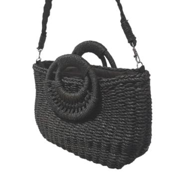Imagem de Bolsa Artesanal Meia Lua em Palha Natural com Zíper, Alça Ajustável e Forro com Bolso Interno – Ideal para Praia, Piscina, Viagens e Dia a Dia (Preto)