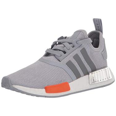 Imagem de adidas Originals Tênis masculino Nmd_r1, Halo Prata/Preto Prata Metálico/Laranja Bahia, 13 EUA, Halo Prata/Preto Prata Metálico/Laranja Bahia
