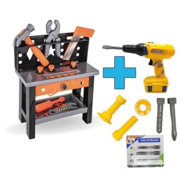 Imagem de Kit Ferramentas Infantil C/ Bancada e Parafusadeira Elétrica - Pica Pa