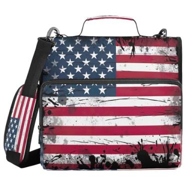 Imagem de YEGAME Fichário com zíper à prova d'água com bandeira americana, alça de ombro, trapper Keeper de 3 anéis com design plano e vários compartimentos para escola e escritório, adultos e crianças